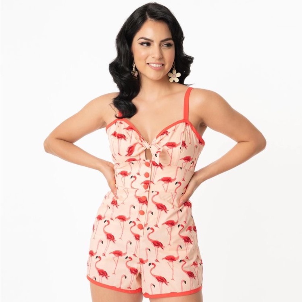 BNWT Pink Flamingo Print Hayward Romper Unique Vintage